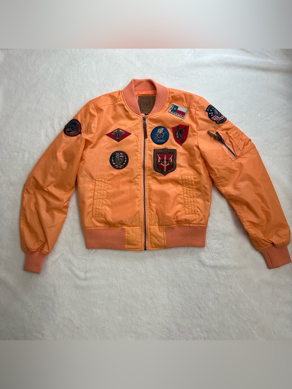 Top Gun Official MA-1 Nylon Bomber Jacket Patches Orange Size M